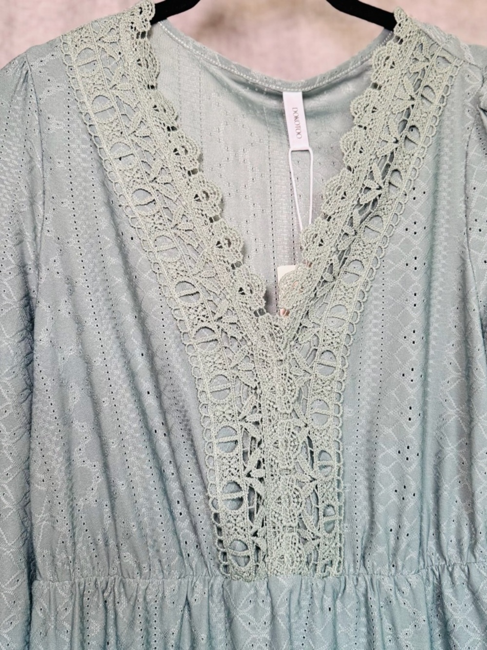 Dokotoo Dress S Mint Smocked Tiered Lace Boho Chic Fairy Whimsigoth Romantic New - Picture 2 of 7